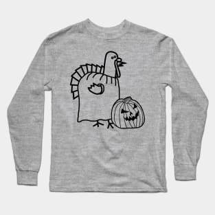 Thanksgiving Turkey Halloween Pumpkin Costume Line Drawing Long Sleeve T-Shirt